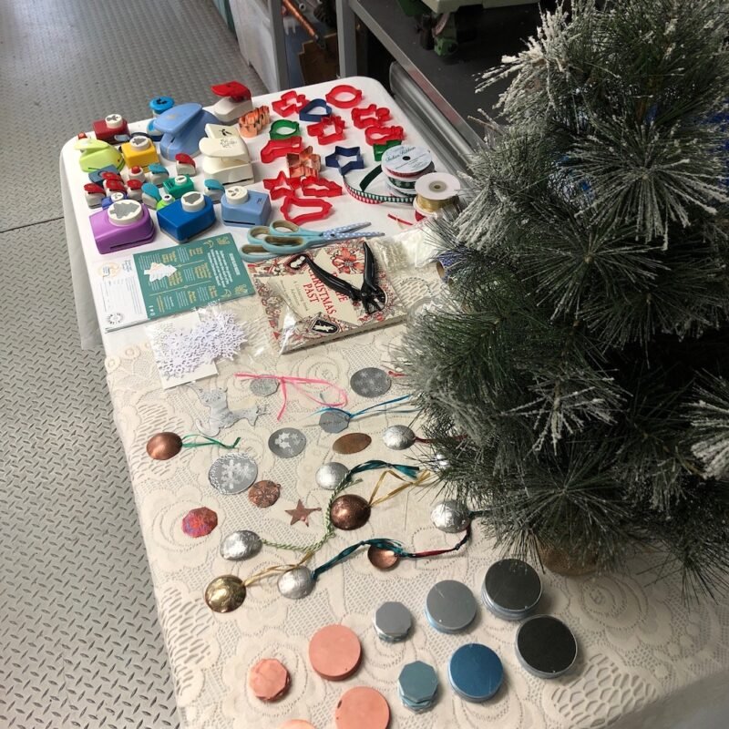 Christmas tree and decoration samples with craft cutters and metal shapes