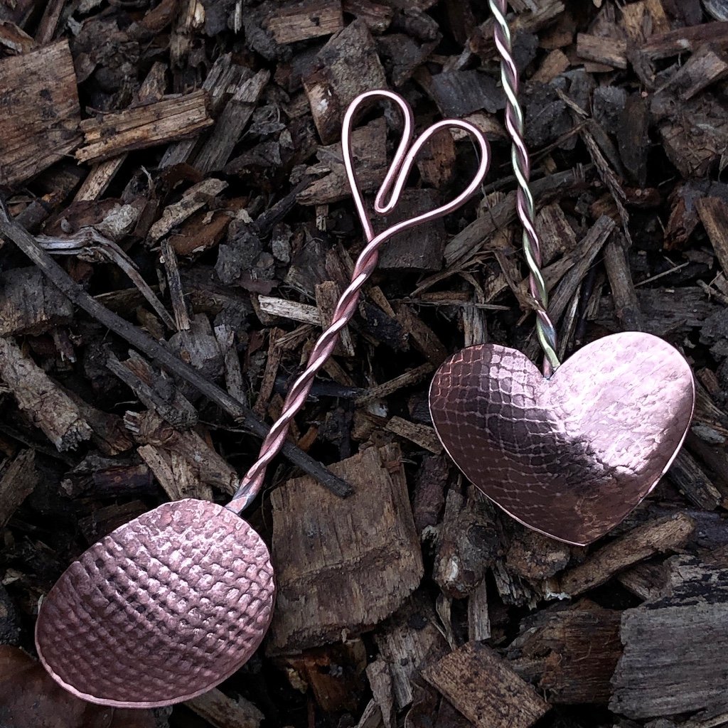 Copper love spoons with twisted handle