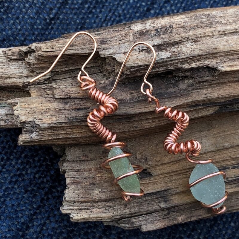 Sea glass and copper wire earrings