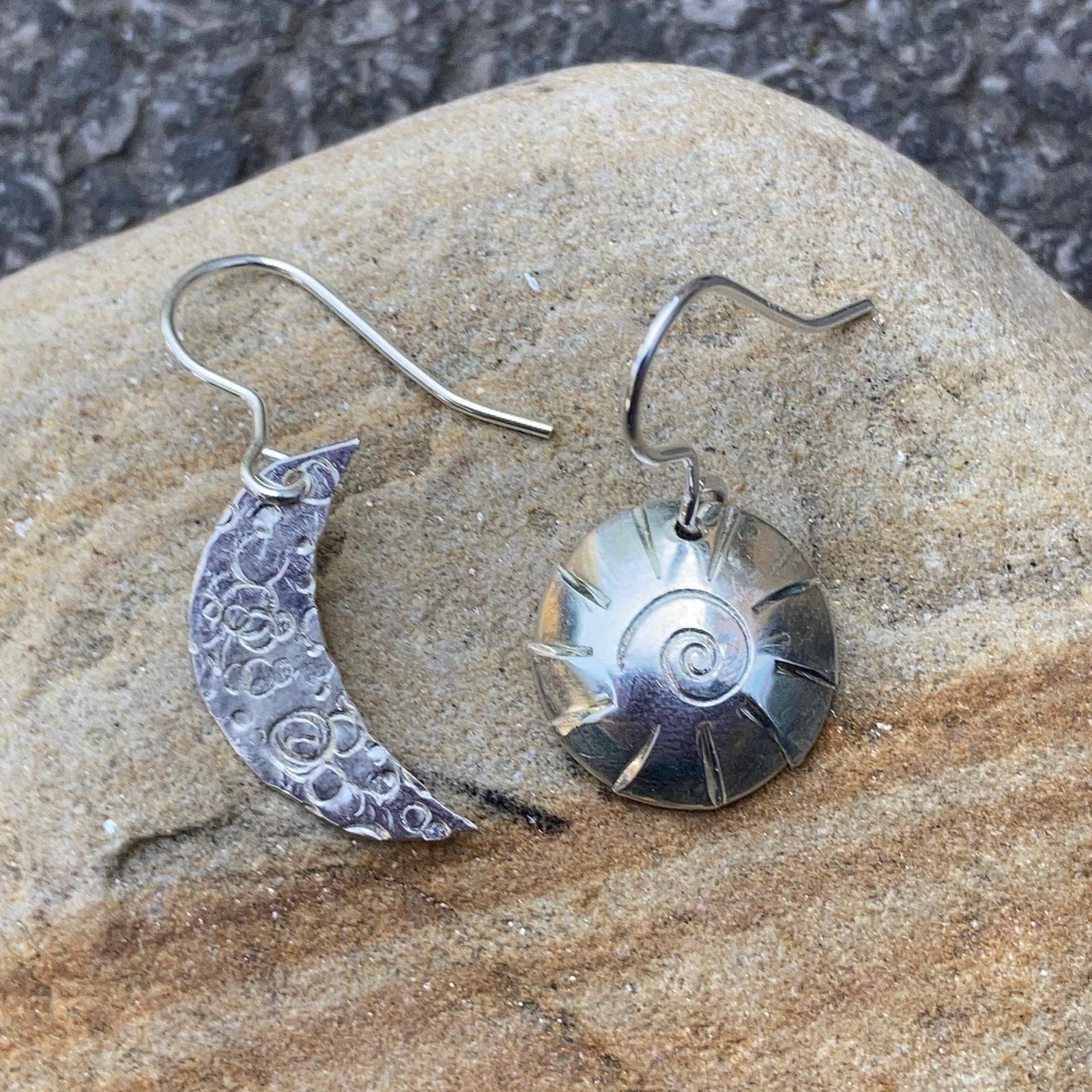 Silver moon and sun earrings