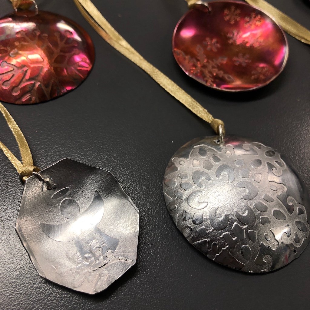 Aluminium and colourful copper decorations